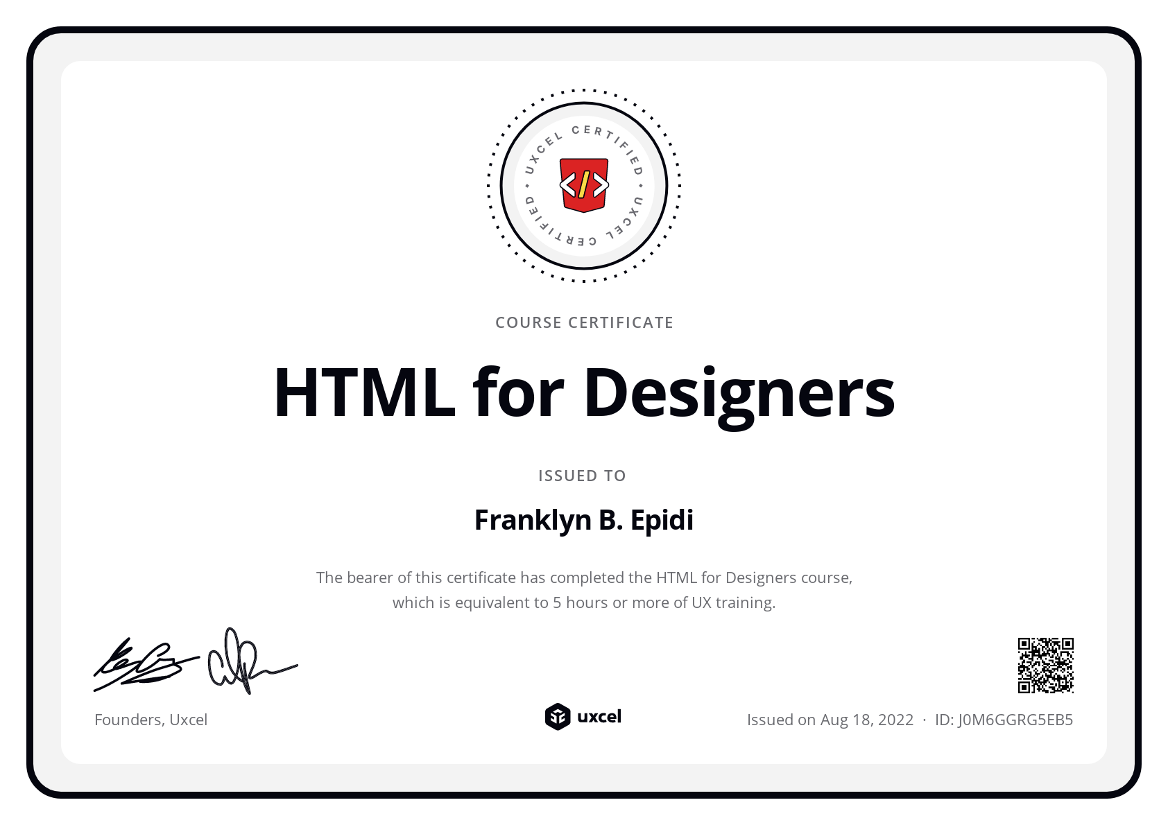 Franklyn's certificate